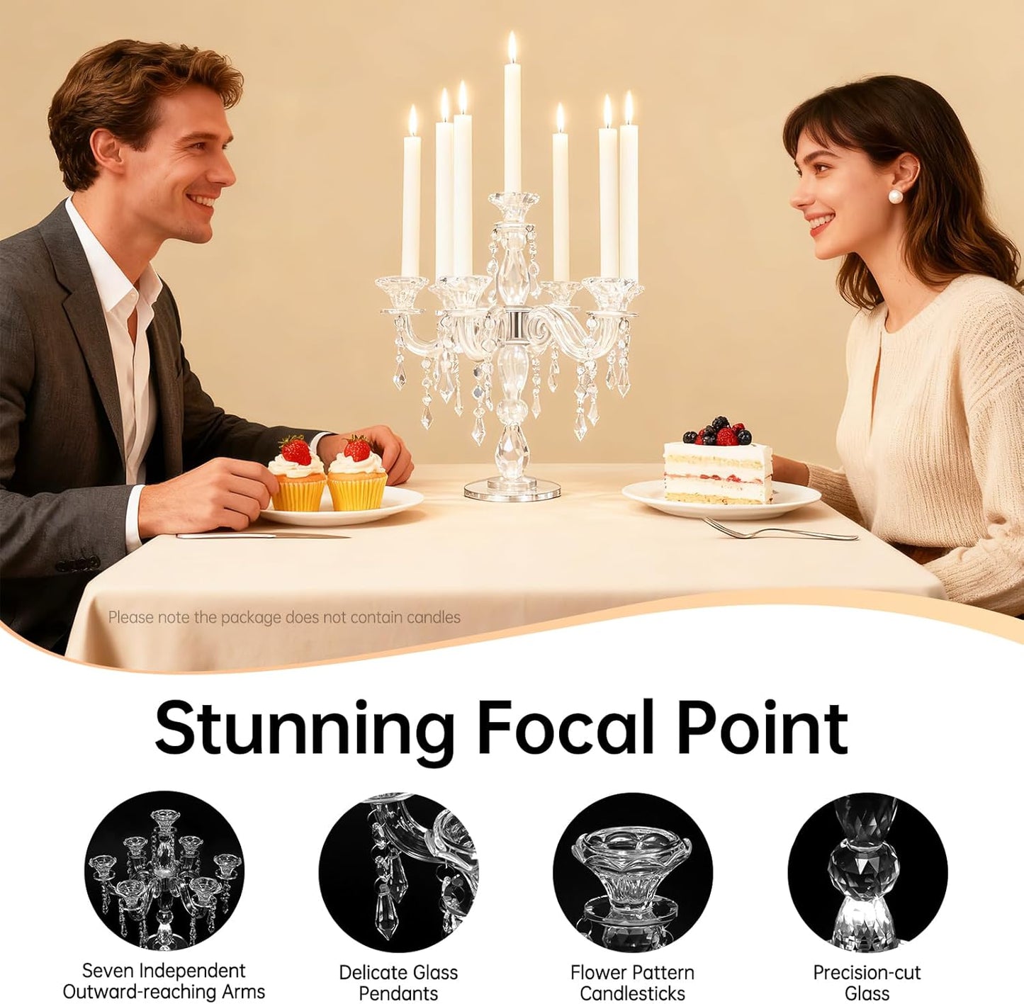 Skiennix Glass Candle Holder - 7-Arm 14 Inch Clear Candelabra Centerpiece for Weddings & Parties