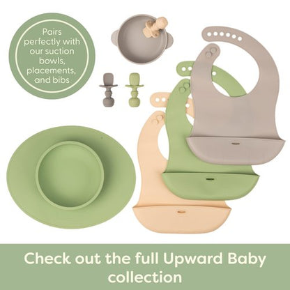 UpwardBaby Self-Feeding Spoon - Anti Choke Barrier - Silicone Baby Spoons Toddler Utensils for Home & Travel, Textured Tips Massage Gums & Baby-Led Weaning (Blue/Gray/Mint)