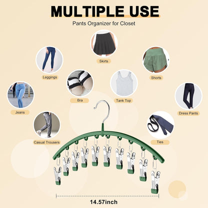 Skiennix Legging Organizer - Metal Yoga Pants Hangers with 10 Clips | Space-Saving Closet Storage, Green