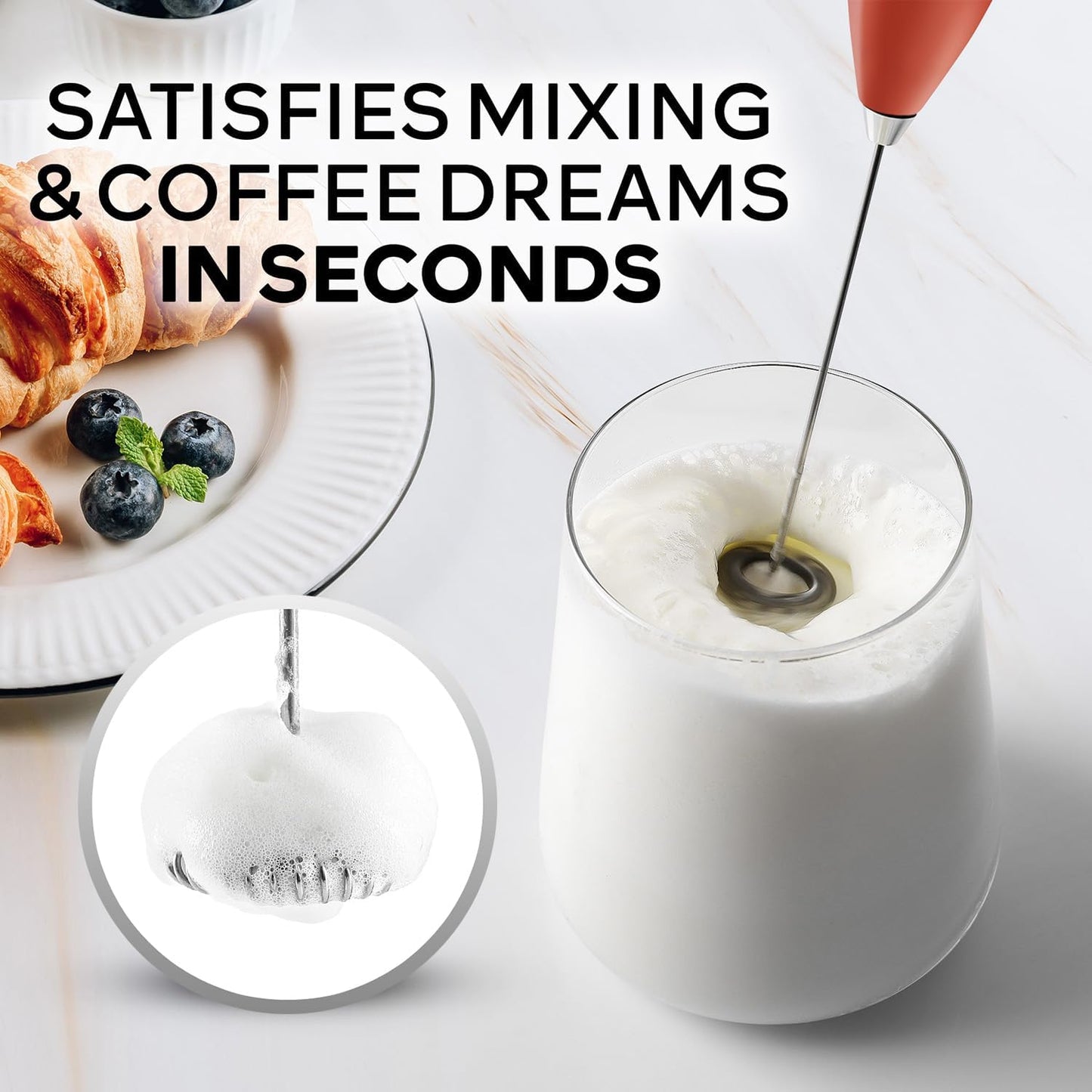 Zulay Kitchen Milk Frother Wand - Ultra-Fast Handheld Mixer for Coffee & Lattes - Black & Red