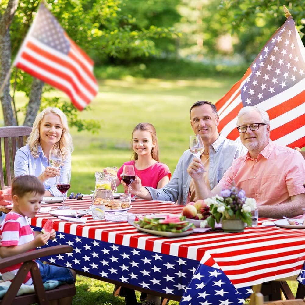 USA 4th of July Tablecloth | 2 Pack Disposable Rectangular Covers - 54'' x 108'' for Independence Day Celebrations