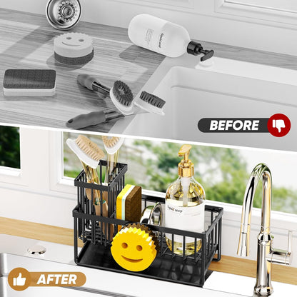 Skiennix Smiley Face Sponge Holder - Self-Draining Kitchen Sink Caddy with Removable Brush Holder | Essential Kitchen Gadget
