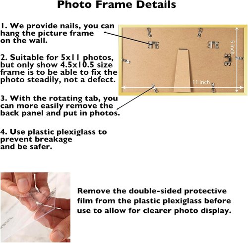 JCJMY Gold 5x11 Picture Frame - Versatile Wall or Tabletop Display with Shatter-Resistant Plexiglass