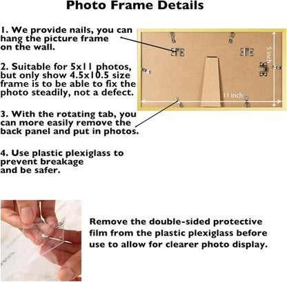 JCJMY Gold 5x11 Picture Frame - Versatile Wall or Tabletop Display with Shatter-Resistant Plexiglass