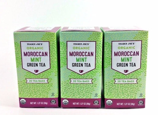 Trader Joe's Organic Moroccan Mint Green Tea 20 tea bags (Pack of 3)