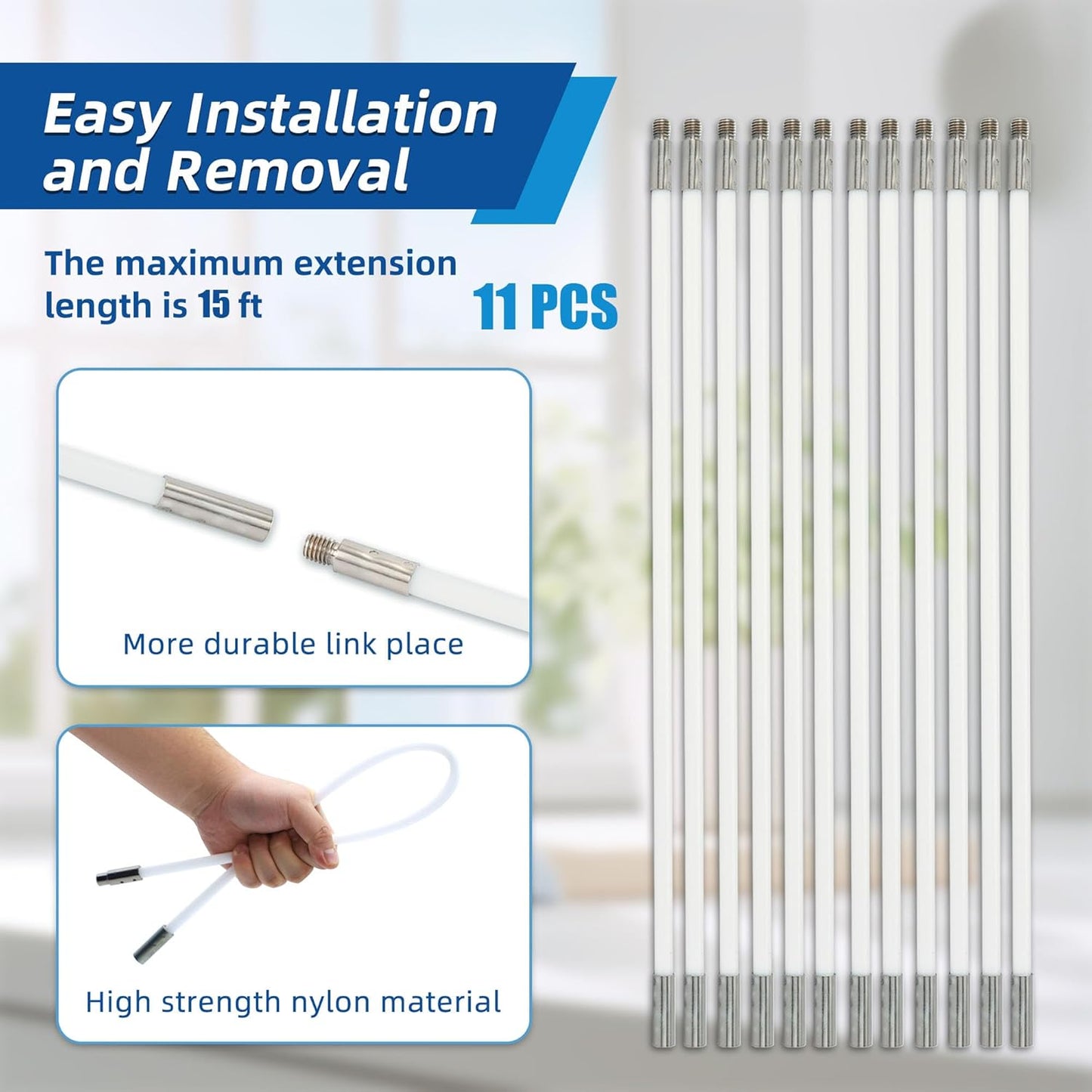 Skiennix Dryer Vent Cleaning Brush Kit - 15 Feet Flexible Nylon Rod for Lint Removal | Multi-Purpose Chimney & Vent Brush