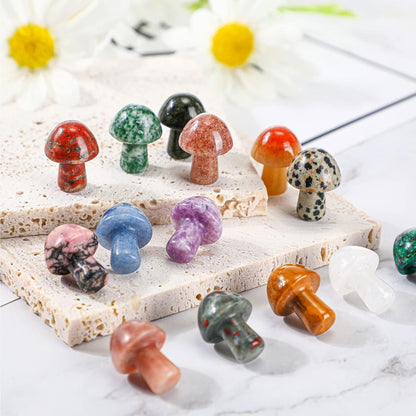 Skiennix Mini Crystal Mushroom Gemstone Sculptures - Polished Witch Decor for Home & Garden (48 Pcs)