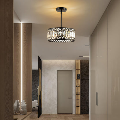 Rpzloila 2-Light Crystal Ceiling Light Fixture, Modern Semi Flush Mount Ceiling Light, Black Crystal Chandelier for Kitchen Bedroom Bathroom Entryway Hallway