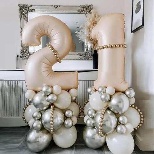 Big Foil 21 Balloon - 40 Inch Cream White Number for 21st Birthday & Anniversary Celebrations