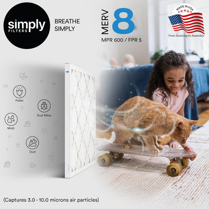 Simply 12x24 Air Filter - MERV 8, 6-Pack for Home AC & HVAC | Dust, Pet & Allergy Control