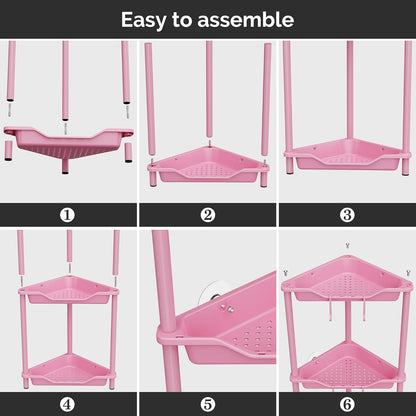 Orimade 4-Tier Rustproof Corner Shower Caddy Organizer - Durable Plastic & Metal, Pink, 10.8 x 10.8 x 44.6 Inches