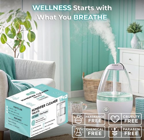 24 pack Humidifier Cleaning Tablets Diffuser Cleaner for Stains Residue & Mineral Deposits Improves Mist Flow & Device Care Simple Drop In Formula