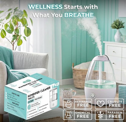 24 pack Humidifier Cleaning Tablets Diffuser Cleaner for Stains Residue & Mineral Deposits Improves Mist Flow & Device Care Simple Drop In Formula