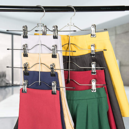 Skiennix Multi-Layer Pants Hangers - 4-Tier Adjustable Clip Skirt Organizer | Heavy-Duty Non-Slip Design (Black)