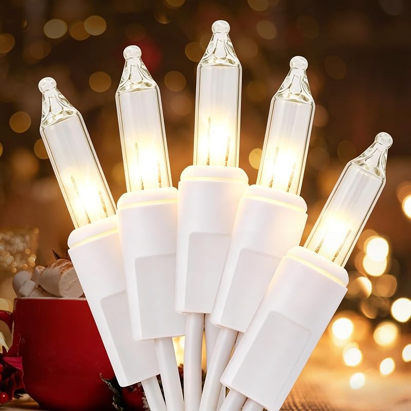 TIGOMOOV Clear White Christmas Lights, 50-Ct 13ft Incandescent String Lights, Plug-In, End-to-End Connectable, White Wire - Variation: Clear White-White Wire+50 Count-1PC