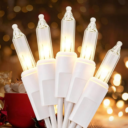 TIGOMOOV Clear White Christmas Lights, 50-Ct 13ft Incandescent String Lights, Plug-In, End-to-End Connectable, White Wire - Variation: Clear White-White Wire+50 Count-1PC