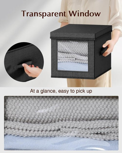 Homsorout Collapsible Storage Bins - Foldable 15-Inch Decorative Boxes with Lids & Side Window | 5-Pack, Black