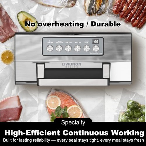 LIWUNON Commercial Food Vacuum Sealer - Upgraded Precision with Double Heat Seal & Built-in Cutter | 2 Bag Rolls Included