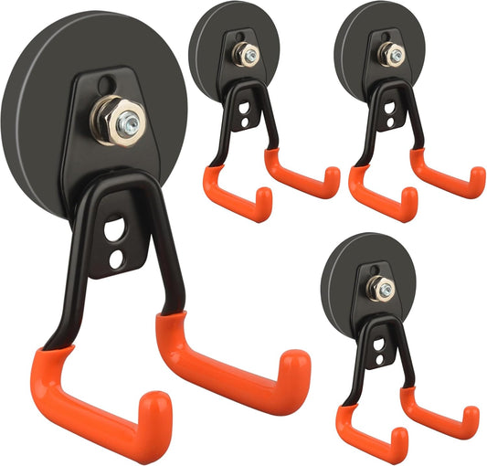 ULIBERMAGNET Heavy Duty Magnetic Garage Hooks - 4 Pack Strong Magnet Hooks for Tools & Storage (Orange)