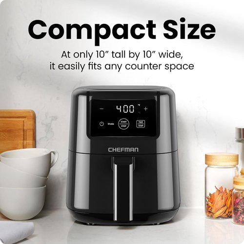 CHEFMAN 2 Qt Mini Air Fryer - Compact Digital Air Fryer with Nonstick Basket & Timer | Quick Meals in Black