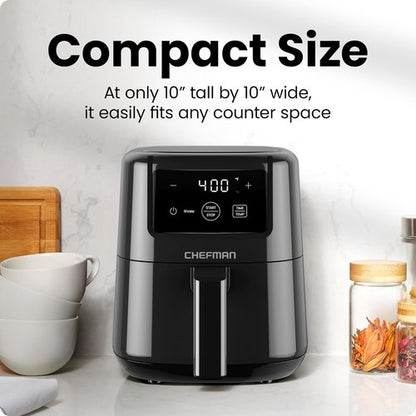 CHEFMAN 2 Qt Mini Air Fryer - Compact Digital Air Fryer with Nonstick Basket & Timer | Quick Meals in Black