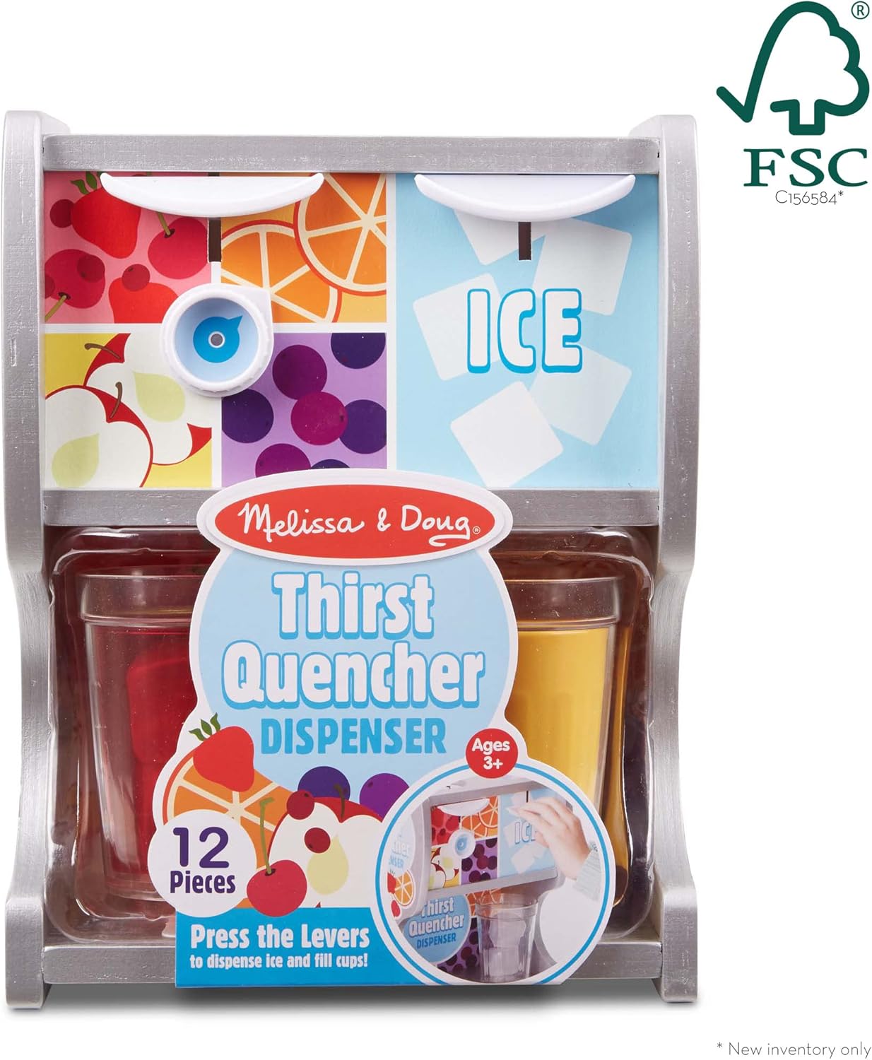 Melissa & Doug Wooden Drink Dispenser - Thirst Quencher with Juice Inserts & Ice Cubes | Preschool Learning Toy for Ages 3+