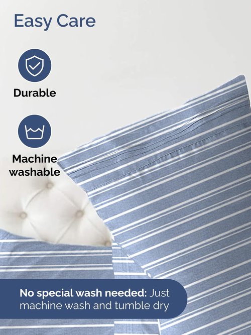 Extra Deep Full Fitted Sheet - Hotel Luxury Single Fitted Sheet Only - Easily Fits 18 inch to 24 inch Mattress - Ultra Soft, Wrinkle Free with Extra Deep Pockets - Breathable & Comfy - Blue Stripes
