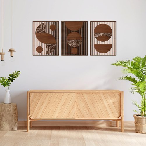 Homenthus Abstract Wood Wall Art - 3 Pcs Mid Century Modern Geometric Decor for Living Room & Office