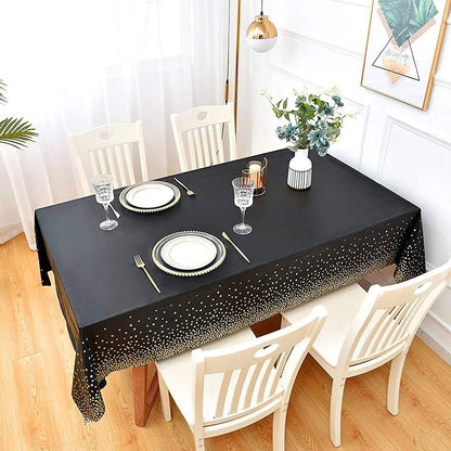 Black and Gold Plastic Tablecloth by [Brand Name] - 54" x 108" Disposable Rectangular Cover for Parties & Events