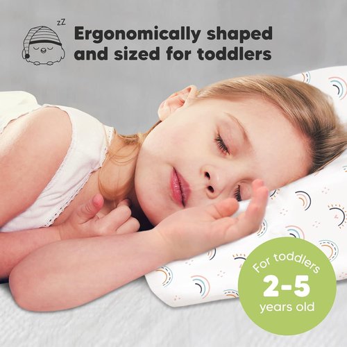 Jolly Rainbow Toddler Pillow - Soft & Breathable Organic Cotton Travel Pillowcase | 13x18 Inches for Ages 2-5