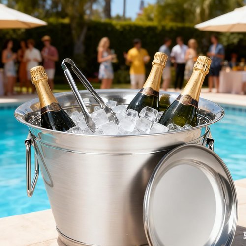 Large 16L Stainless Steel Ice Bucket for Parties – Stainless Steel High-Capacity Beverage Tub with Scoop & Tongs, Party Drink Chiller for Catering, Outdoor Events, Backyard BBQ