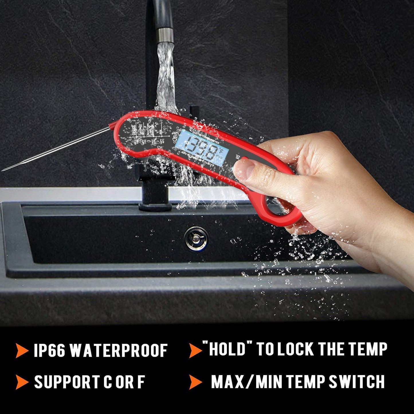 Meat Thermometer Digital - Instant Read Waterproof Food Thermometer for Grill, BBQ & Cooking