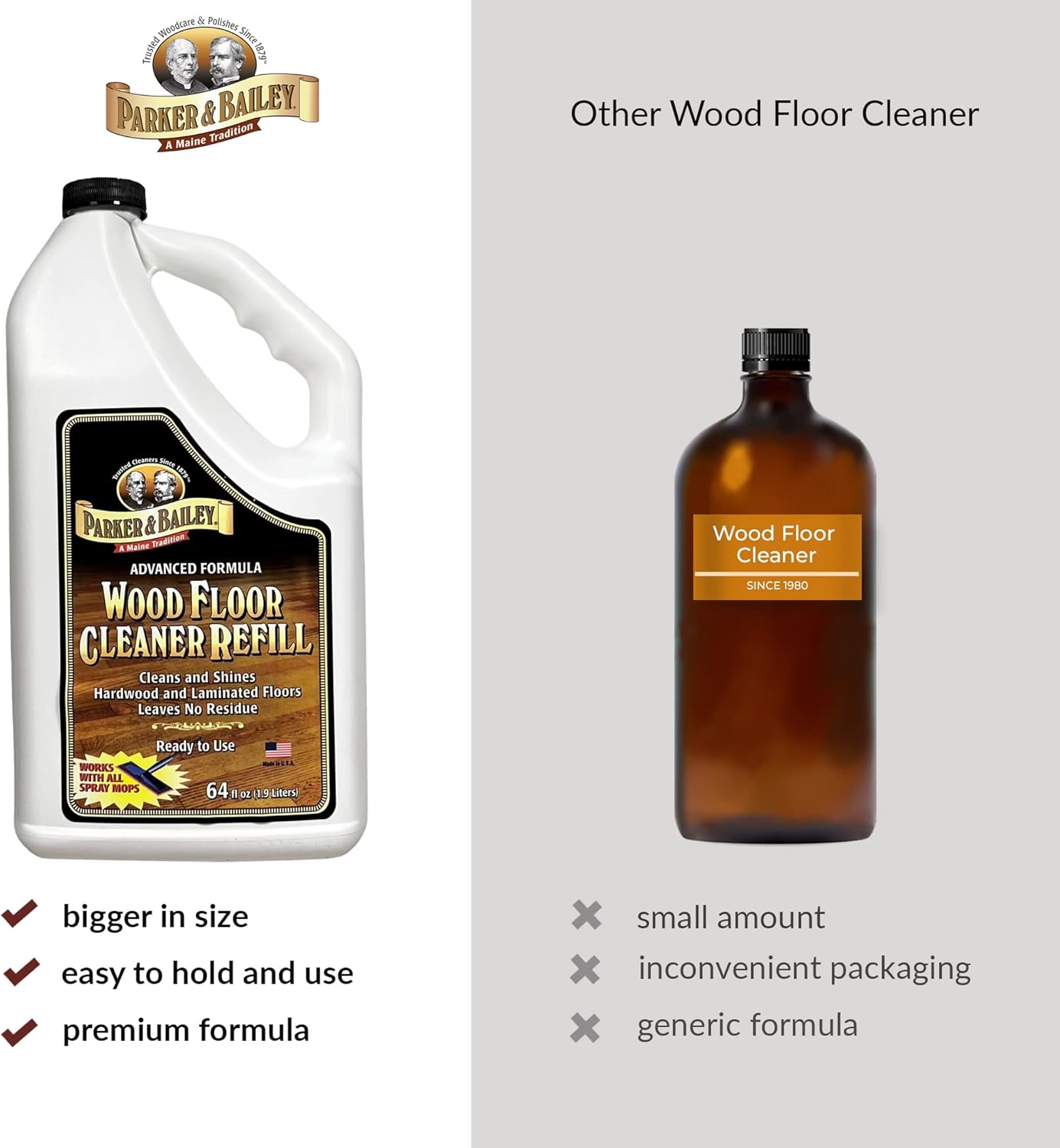 Parker & Bailey Wood Floor Cleaner - Natural Shine Restorer for Hardwood & Laminate Floors | 64oz