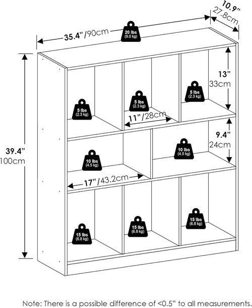Furinno DALY Bookshelf - 8-Cube Horizontal Storage Organizer | White, 10.9" x 35.4" x 39.4" for Home & Office