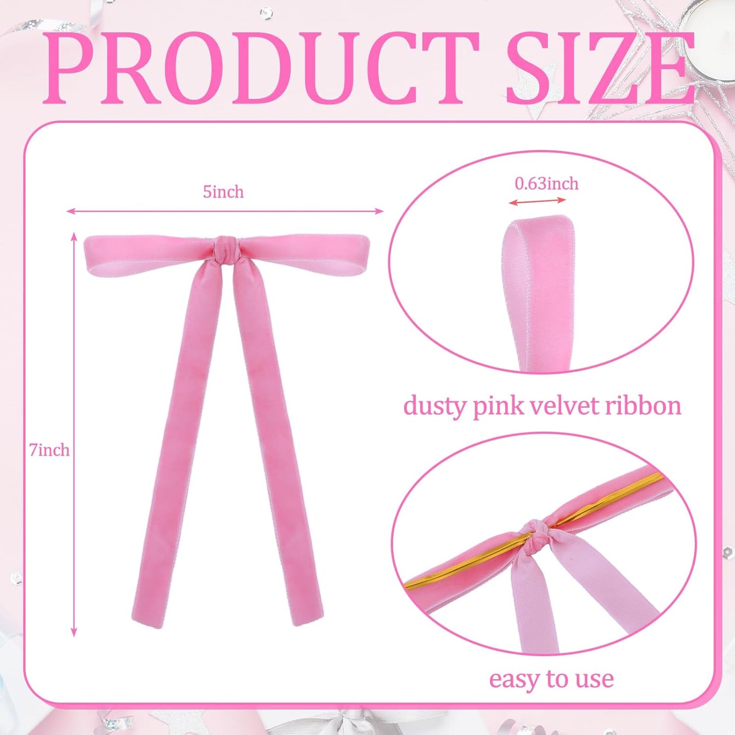 Regine Switzerland Pink Velvet Bows - 24 Pcs Christmas Tree Ornaments | Valentine's Day Garland Decor (5 x 7 Inch)