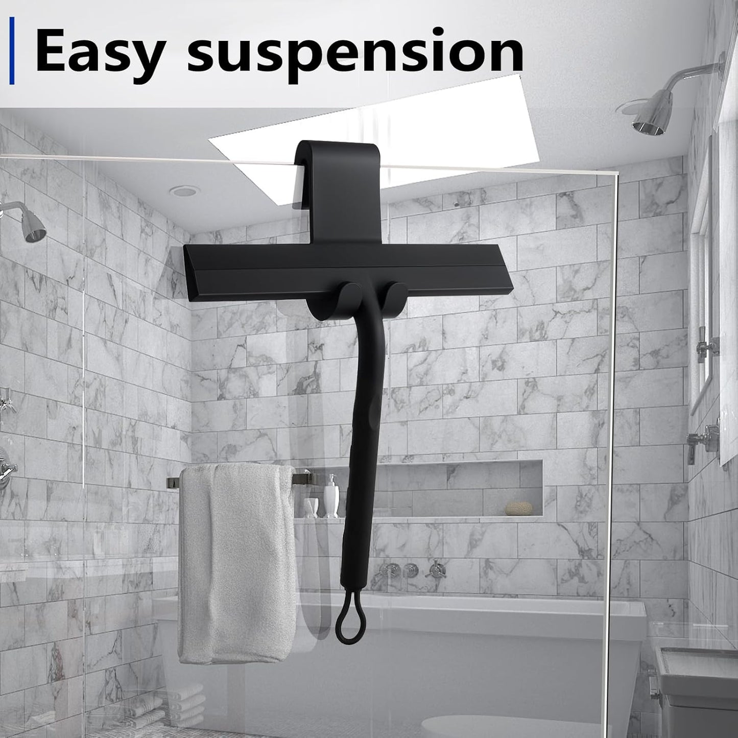 Skiennix Shower Squeegee - Stainless Steel Glass Cleaner with Silicone Blade & No-Drill Hook