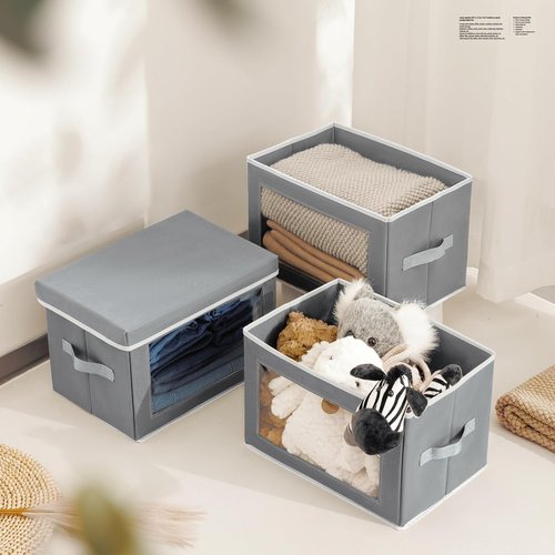 Homsorout Large Storage Box Set - 6 Pack Foldable Closet Organizers with Lids | Decorative Grey Bins