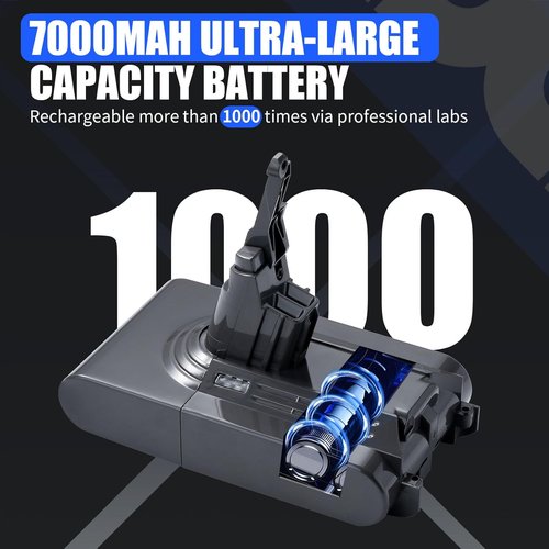 Dyson V8 Battery Replacement - 7000mAh 21.6V Li-ion for SV10 Animal/Absolute/Fluffy/Motorhead