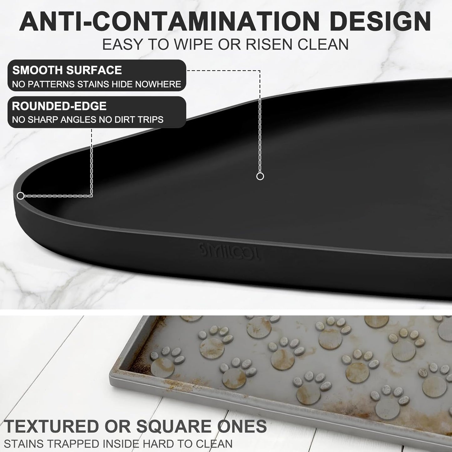 Skiennix Small Silicone Pet Food Mat - Waterproof Raised Edge for Dog & Cat Bowls | 12 x 12 x 0.7 Black