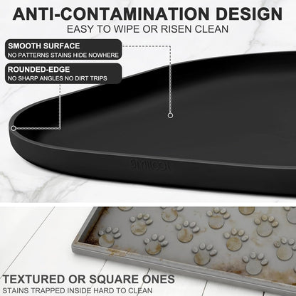 Skiennix Small Silicone Pet Food Mat - Waterproof Raised Edge for Dog & Cat Bowls | 12 x 12 x 0.7 Black
