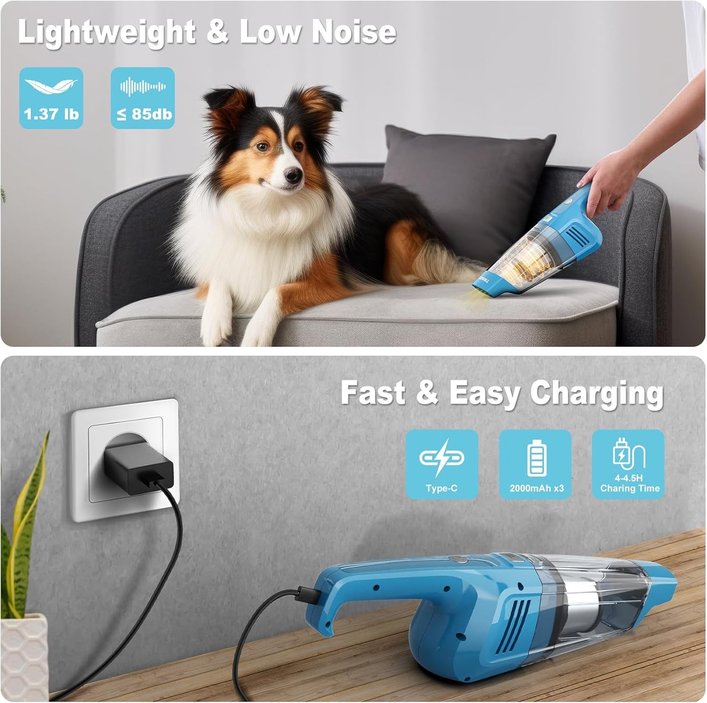 TROIZO Cordless Handheld Vacuum - 14500PA Powerful Suction, Portable & Rechargeable for Home, Office & Car