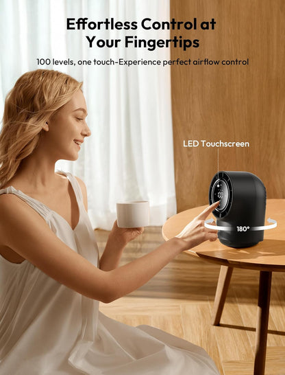 Aecooly Touch Control Desk Fan - 100 Speeds, Quiet Operation, 8000mAh Battery, 3 Oscillation Angles - Black