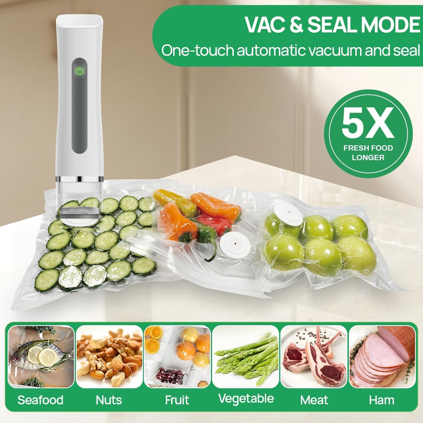 Skiennix Vacuum Sealer - Compact Portable Handheld Food Preservation Machine | 30 Reusable Bags Included