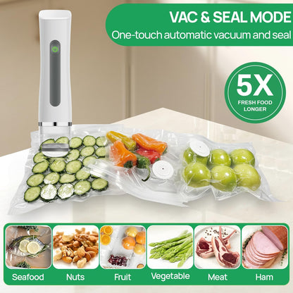 Skiennix Vacuum Sealer - Compact Portable Handheld Food Preservation Machine | 30 Reusable Bags Included