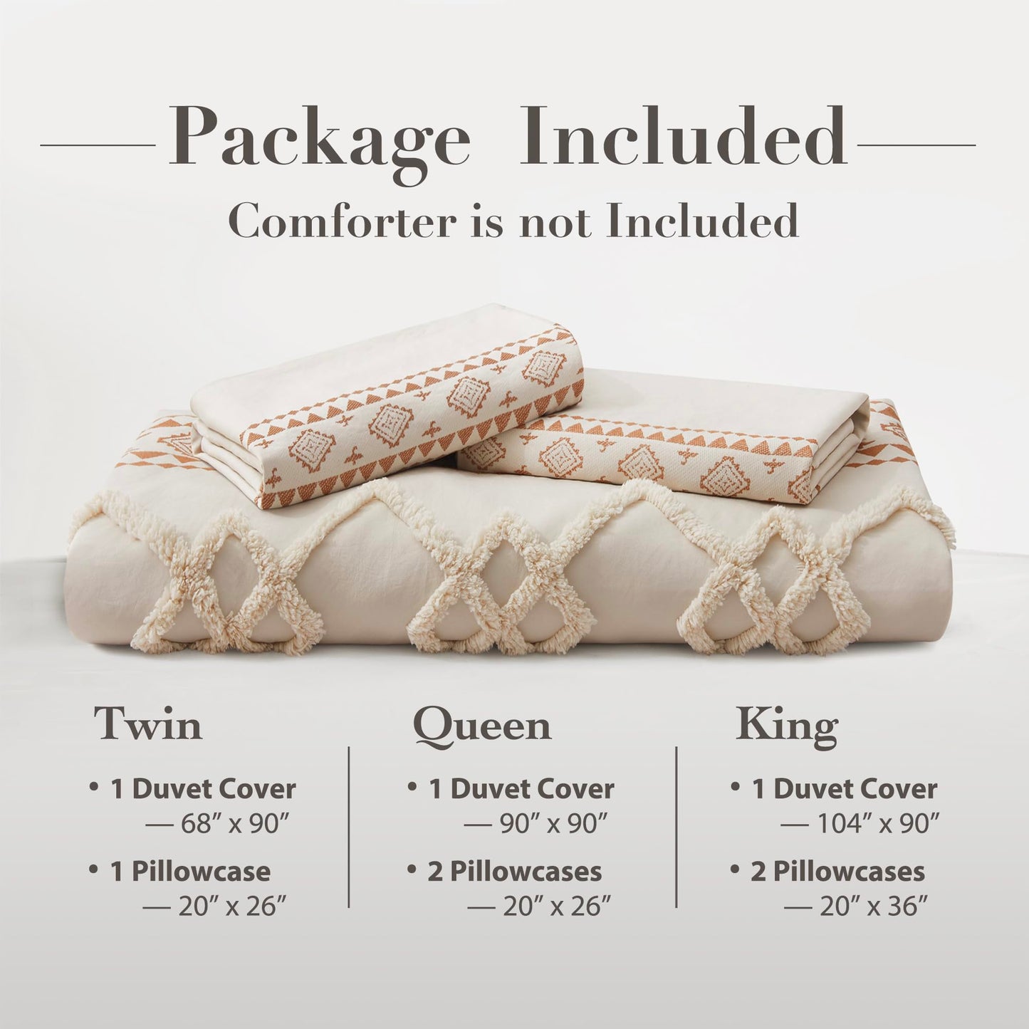 Oli Anderson Boho Duvet Cover Set King Size, Beige and Terracotta Color Clash 3 Pieces Microfiber Bedding Set, Durable and Super Soft Duvet Covers with Zipper and Ties, 104"*90"