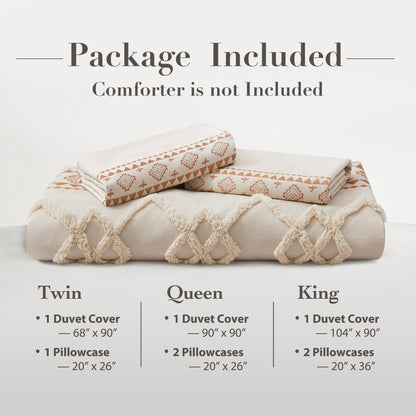 Oli Anderson Boho Duvet Cover Set King Size, Beige and Terracotta Color Clash 3 Pieces Microfiber Bedding Set, Durable and Super Soft Duvet Covers with Zipper and Ties, 104"*90"