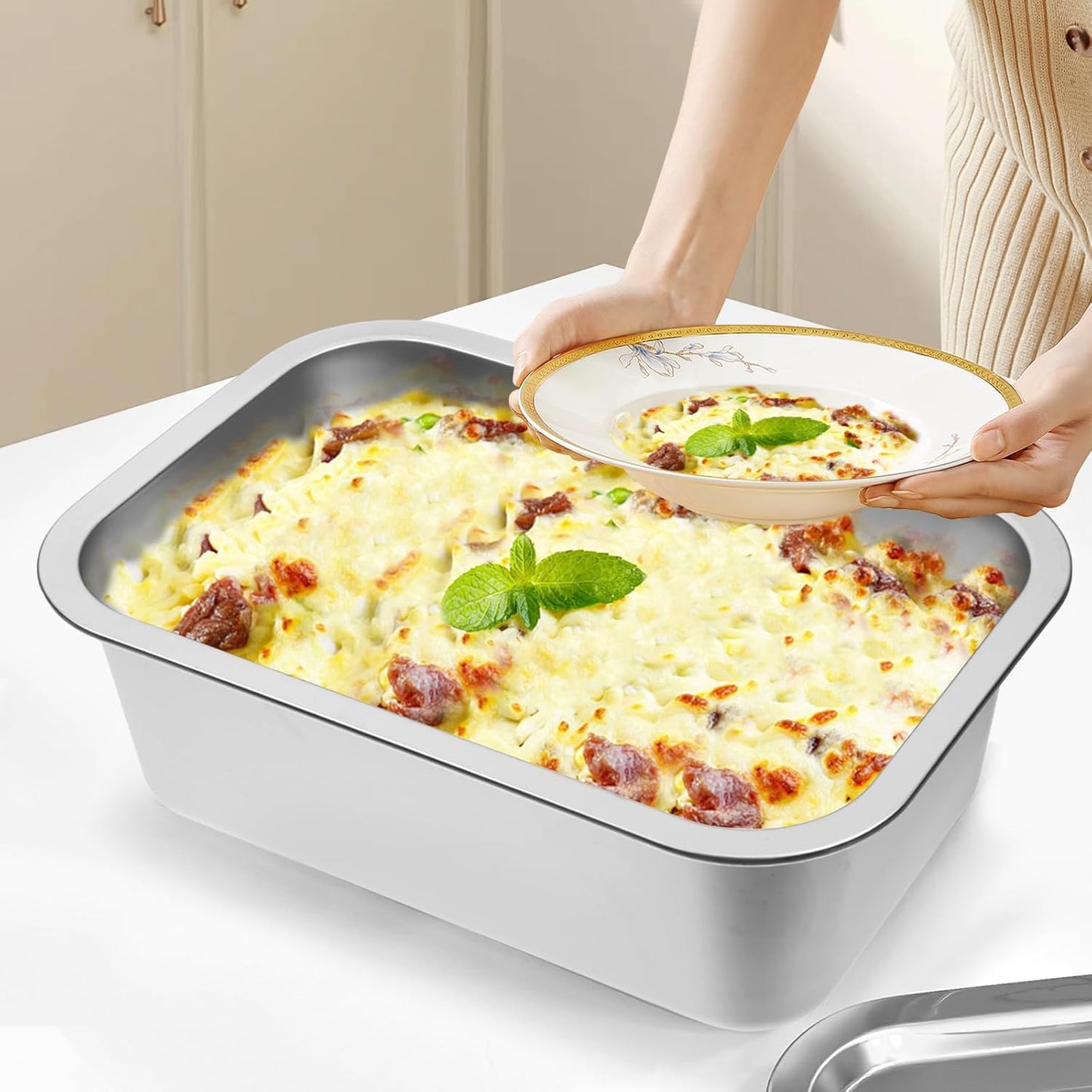 Regine Switzerland 4-Inch Extra Deep Lasagna Baking Pan - 304 Stainless Steel, 10.6x14.2 Inch, Includes Lid