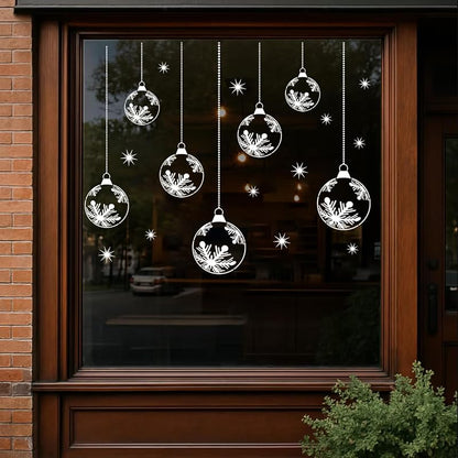Christmas Window Stencils for Glass – 5 Pcs Snowflake Design, Reusable PET Stencils (Variation: Christmas Snowflake Bauble)