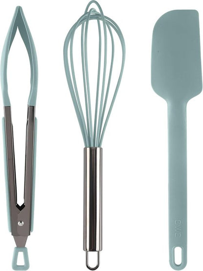COOK WITH COLOR Stainless Steel Kitchen & BBQ Tongs Set - 3-Piece Utensils in Green