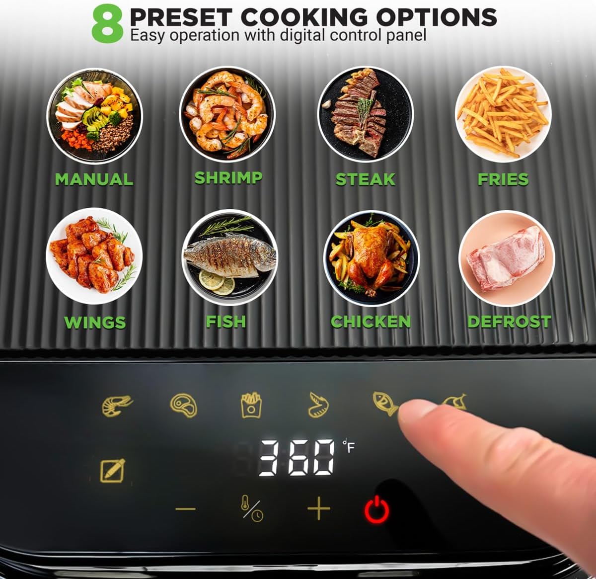 Nutrichef 5.8 Quart Air Fryer - 8-in-1 Cooking Modes | Transparent Fry Bowl for Perfect Results | White